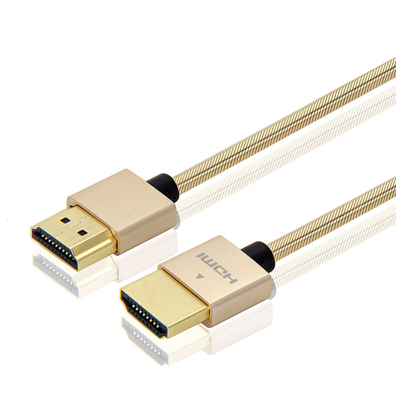 HDMI A-A細線 鋁殼不帶IC-金色鋼網細線
